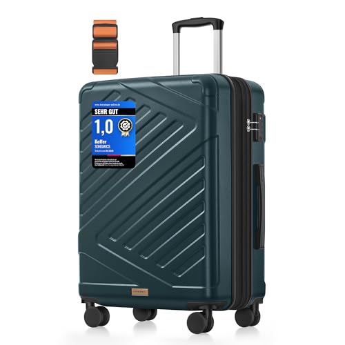 SONGMICS Koffer, Reisekoffer, Hartschalenkoffer mit TSA-Schloss, Koffergurt, ABS-Trolley, 4 Zwillingsrollen, erweiterbar, L, 65 cm, dunkeltürkis RLP002C101
