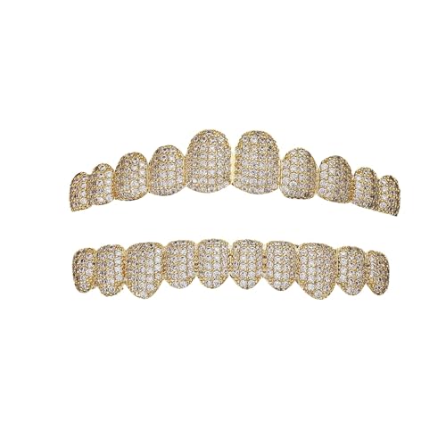 18 Karat Vergoldete Und Versilberte Iced Out Diamant Ober Und Untergrills, Hip Hop Rapper Modeaccessoires(Gold)
