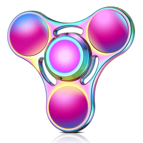 SCIONE Fidget Spinner Metall 3-5 Min Fidget Toys ADHD Anti Angst Finger Spinner für Erwachsene Kinder Edelstahl Leiser Spielzeug Regenbogen (Lagerdeckel können abgenommen montiert Werden)