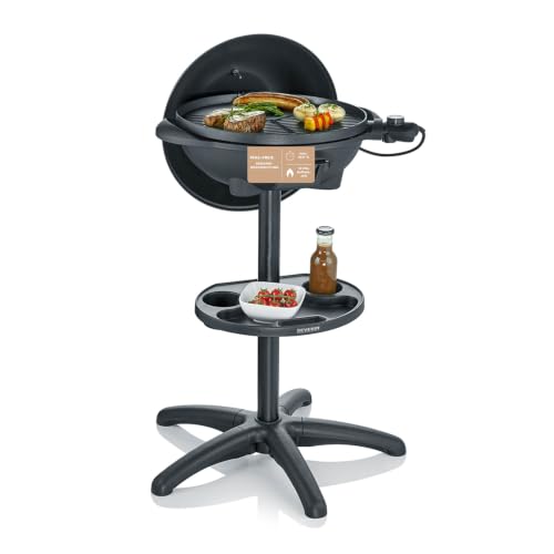SEVERIN Barbecue-/Standgrill mit Haube, Elektrogrill mit Thermostat, Grillplatte mit keramischer Beschichtung, 2.000W, Grillfläche Ø 41 cm, Matt Schwarz, PG 8541