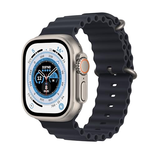 Apple Watch Ultra (GPS + Cellular, 49mm) Titangehäuse mit Mitternacht Ocean Band, Einheitsgröße (Generalüberholt)