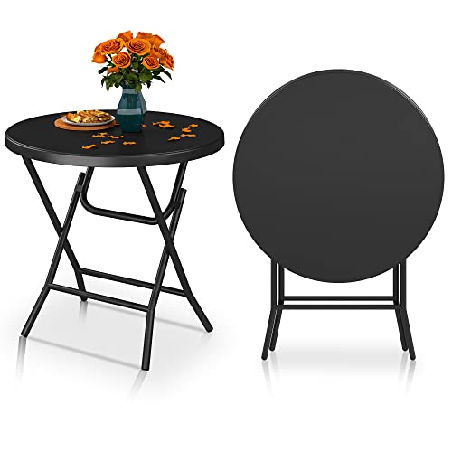 YITAHOME 80cm Gartentisch, Runder Klapptisch, Balkontisch Klappbar, Campingtisch Wetterfest für Outdoor Party Strand BBQ, mit Rostfreie Metallrahmen, 80 x 80 x 74cm, Schwarz