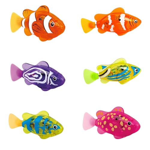 AHXHA Robo Fish Katze Spielzeug, 6 Stück Elektronischer Haustier Fisch, Roboter Fisch, Elektrische Fische mit Leuchtende, Schwimmende Fische Spielzeug, Poolspielzeug für Kinder (6 Stück)