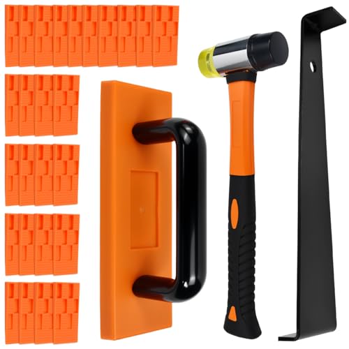 UHETLET 43-teiliges Laminat Verlegeset Vinylboden Klicksystem Trittschalldämmung Laminat Komplettset mit Gummihammer Zugeisen Abstandshaltern für klick Venylbodenbelag Vinyl Verlegung Laminatboden