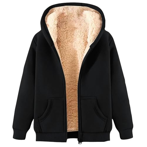 Generisch Damen Fleecejacke Sweatjacke Damen Mit Kapuze Langarm Kuscheljacke Flauschig Softshelljacke,Outdoor Wanderjacke,Fleece Übergangsjacke,Warme Herbs/Winterjacke Mit Reißverschluss