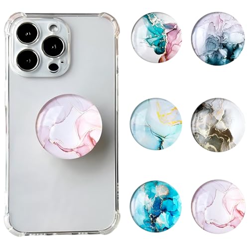 6er Pack Handy Fingerhalter mit Marmor Design, Transparente Popsocket Luftpolster Basis, 360° Drehbarer & Ausziehbarer Griffhalter für Smartphones und Tablets