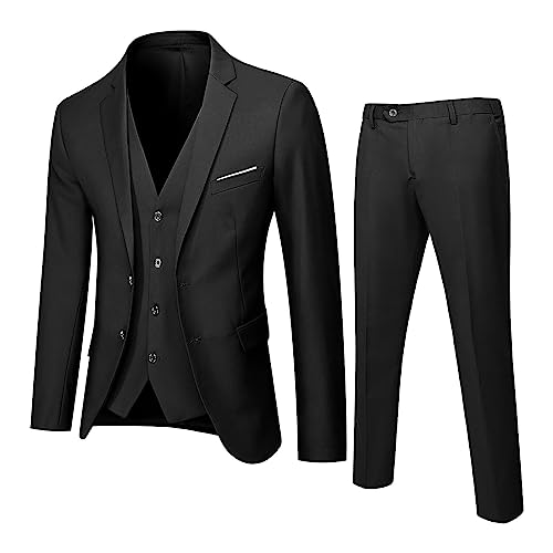 Generisch Anzug Herren 3 Teilig Übergröße Hochzeitsanzug Schwarz Suits Regular fit Männer Sommeranzug Komplett Set Slim Fit Leicht Sakko Anzughosen Anzugweste für Herren Hoseanzug