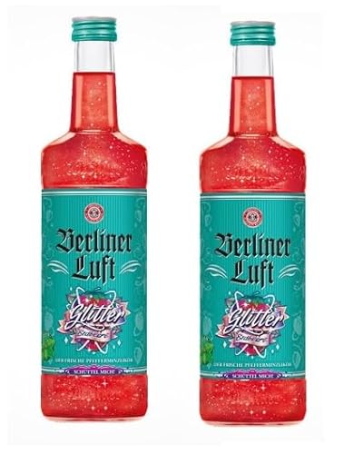 2 Flaschen Berliner Luft Erdbeer Glitter Pfefferminzlikör mit Erdbeergeschmack a 0,7l + Space Riegel von Onlineshop Bormann