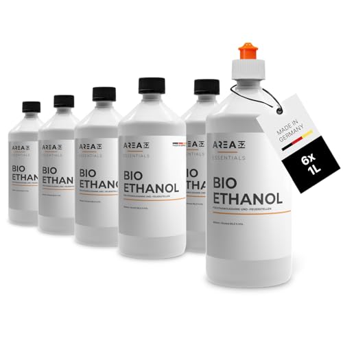 Area52 – Bioethanol 6x1L Set Ethanol – Reiner Ethylalkohol mit 96,6% Reinheitsgrad – Für Ethanolkamine, Tischkamine & Bioethanol-Feuerstellen – Geruchslos & rußfrei – Für Indoor & Outdoor (6 x 1L)
