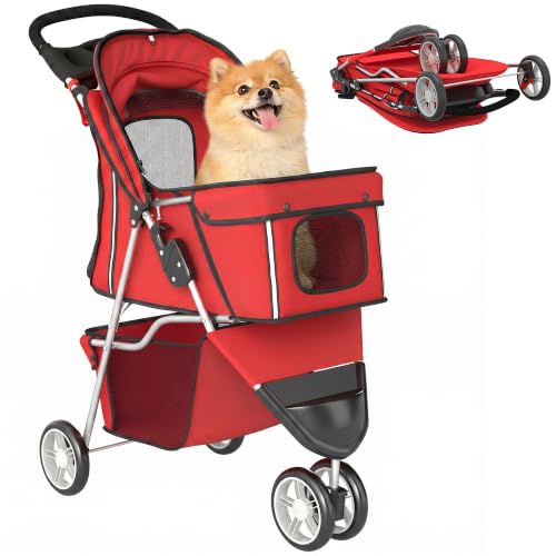 PawHut Hundewagen Hundebuggy Faltbar bis 10kg für kleine Hunde Rot