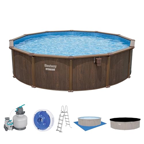 Bestway Hydrium Stahlwandpool Komplett-Set mit Sandfilteranlage Ø 550 x 130 cm, Holz-Optik (Palisander), rund