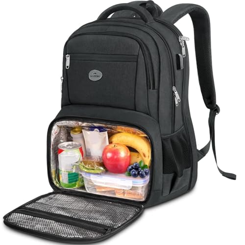 MATEIN Laptop Rucksack 17 Zoll mit Kühlfach, Lunch Rucksack Reiserucksack Herren mit USB Ladeanschluss, Anti Diebstahl TSA Freundlich Kühlrucksack für Business Arbeit Schulrucksack Teenager, Schwarz