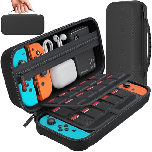 daydayup Tasche für Kompatibel mit Nintendo Switch und New Switch OLED, Harte Tragetasche Hülle für die Nintendo Switch, Schutzhülle mit Aufbewahrung für 20 Spiele, Konsole & Zubehör