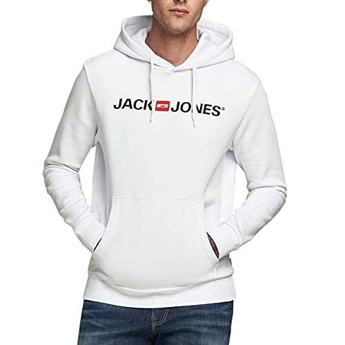 JACK & JONES Herren Corp Logo Sweat Hood Kapuzen Sweatshirt Basic Jumper Reg Fit, Farben:Weiß, Größe Pullover:M