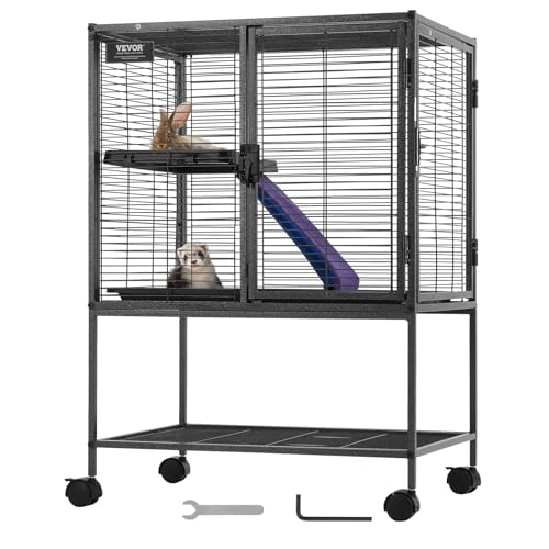 VEVOR 610x440x865mm Frettchenkäfig aus Metall, 2-stöckiger Kleintierkäfig mit Rampen und Tablett, einfach aufzubauen für Hausratten, Hamster, Meerschweinchen, Chinchillas, Eichhörnchen, Igel, Hasen