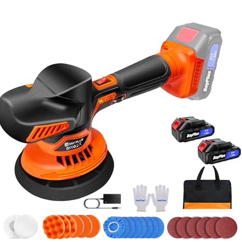 Poliermaschine Akku 21V, Exzenter Poliermaschine mit 2x Akkus, Auto Poliermaschine Set 22 pcs, Exzenter Polierer, 8 Geschwindigkeit Wachsmaschine für Autopflege, Polieren, Wachsen, Kratzerentfernung