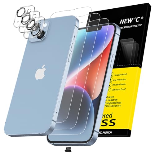 NEW'C 3x für iPhone 14 Plus für Panzerglas (6,7 Zoll) und 3x Kamera Panzer Schutz Glas Kameraschutz für iPhone 14 Plus (6,7 Zoll)+ Staubschutzstöpsel-extrem widerstandsfähig-9H-Härteglas folie