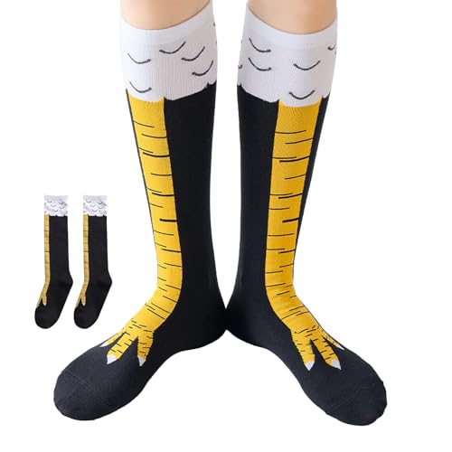 Chicken Leg Socks,Hühner Socken Huhn Kostüm Erwachsene Hühnerbein Kniehohe Hahn FeetStrümpfe Hühnchen Wadensocken Lustige Fun Hühnerbeine Faschingskostüm für Damen Herren Kinder Karneval Hühnersocken