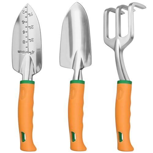 Gartenwerkzeug Set, 3-teiliges Gartengeräte Set – Ergonomische Handschaufel, robuste Handharke und Schaufeln, Gartenzubehör für Pflanzen, Blumen & Gartenarbeit, ideales Gartenwerkzeug für Gärtner