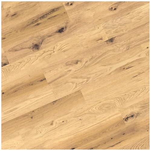 HORI® Echtholz Parkett, Fuß, Holzboden, 3-Schicht Fertigparkett, pflegeleicht, Klick-Verbindung, Optimale Wärmeleitung, emissionsarm geölt, 14 mm | Muster | Eiche Akropolis