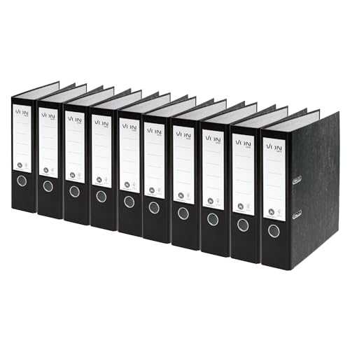 VON Leitz Ordner A4, 10er Pack, 100 % Recyclingpapier, 80 mm Rückenbreite, Für 600 Blatt, Blauer Engel & FSC-zertifiziert, Für Schule, Studium & Zuhause, Schwarz, 10530095