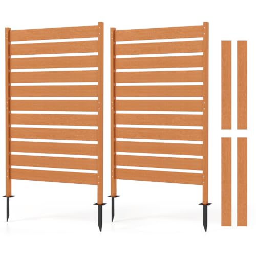 COSTWAY 2er Gartenzaun wetterfest, 93 x 154,5 cm, Sichtschutzzaun Holzoptik