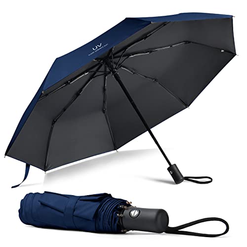Vicloon Regenschirm, Taschenschirm Auf-Zu-Automatik, Regenschirm Sturmfest, 210T Teflon-Beschichtung, lLeicht, Stark, für Herren und Damen (Marineblau)