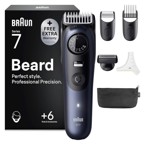 Braun Barttrimmer Series 7, Kabelloser Bartschneider Herren, BT7520, Blau