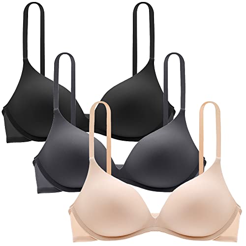 Teenager Mädchen BH Bralette Ohne Bügel Basic Nahtlos Unterwäsche T-Shirt-BHs für 12-18 Jahre Kinder und Damen - 3 Pack