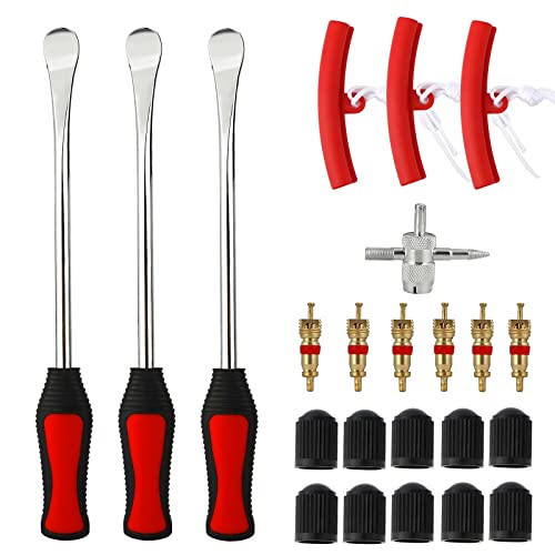 Reifenheber Reifen Montiereisen 23 Anzüge, 3pcs Reifenheber Montierhebel Werkzeug 3pcs Rad Felge Protektoren Tool Kit 10 Reifenventilkappen und Kappen Werkzeugsatz für Motorrad Fahrrad