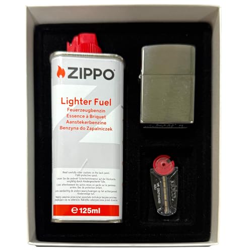 ZIPPO Geschenk-Set Feuerzeugzg.Chrom Geb. incl. 1 FL. Benzin + 6 Feuersteinen