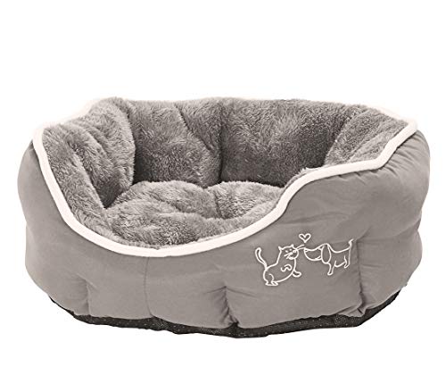 Dehner Lieblinge Hundebett und Katzenbett Sammy, oval, ca. 45 x 40 x 14 cm, Polyester, grau