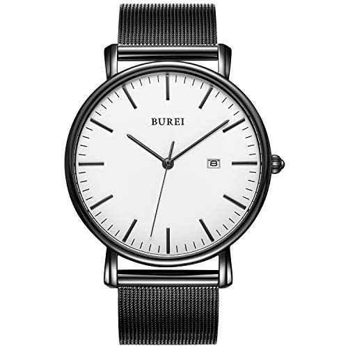 BUREI Herren-Armbanduhren,Minimalistische Analog-Quarz-Uhren für Männer mit Mesh-Band,Geschenke für Männer