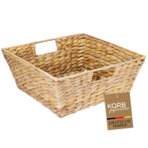 HMF Geschenkkorb leer, Aufbewahrungskorb geflochten aus Wasserhyazinthe mit Griffen, rechteckig, 30 x 30 x 12 cm, Naturfarben