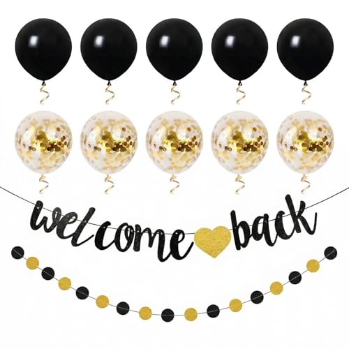 Welcome Back Deko und Welcome Home Deko Set mit Girlande, Banner und Konfetti Luftballons für Familientreffen, Feiern, Geburtstage und festliche Veranstaltungen