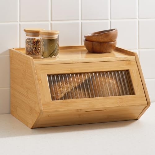 Praknu Brotkasten Holz Klein – 33x26,5cm Brotbox mit zusätzlicher Ablagefläche – Brot Aufbewahrungsbox mit Anleitung Einfacher Aufbau - Robuster Brotkasten – Platzsparende Brotaufbewahrung Box