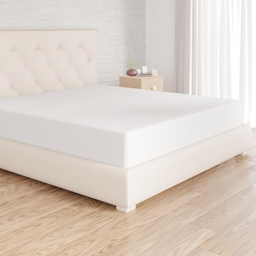 Amazon Basics Jersey Spannbettlaken, 100% Baumwolle, Spannbetttuch - Matratzenhöhe bis 30 cm, 180 x 200 cm, Weiß