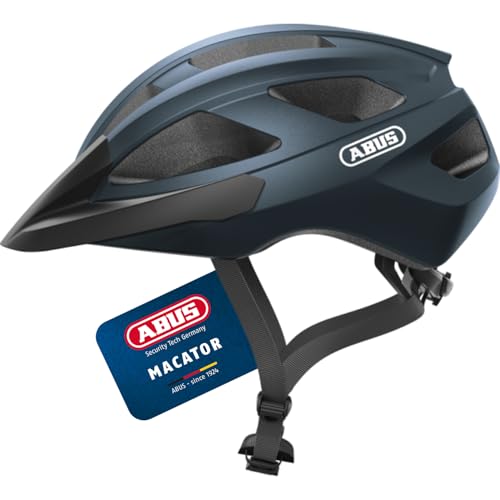 ABUS Rennradhelm Macator - sportiver Fahrradhelm für Einsteiger - auch für Zopfträger/-innen - für Damen und Herren - Dunkelblau Glänzend, Größe M