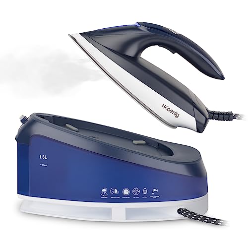 H.Koenig Dampfbügelstation V7, 2600 W, Druck 8 bar, Dampfleistung 120 g/min, Vertikale Dampffunktion, Sohle aus Keramik, antihaftbeschichtet, Tank 1,5 l