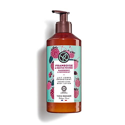 Yves Rocher Bain de Nature Körpermilch, Himbeere und Pfefferminze, alle Hauttypen, parfümierte Körpercreme ohne Silikone und Farbstoffe, 98 % natürliche Inhaltsstoffe, 390 ml