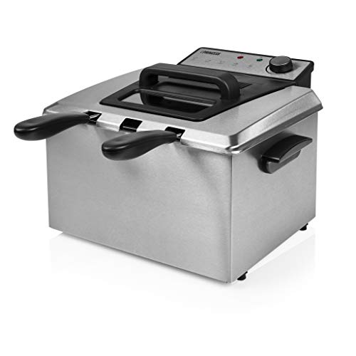 Princess Fritteuse – 3270 Watt, 5 Liter, Thermostat, 3 Frittierkörbe, Kaltzone, 6-7 Personen, 185000, Grau, Metall