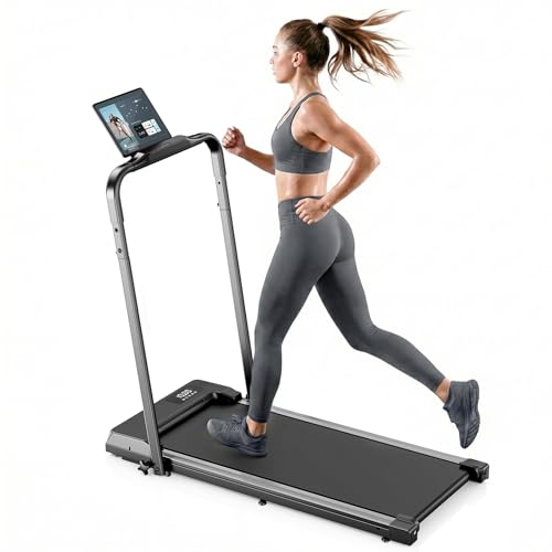 Laufband für Zuhause Klappbar – Upgraded Langlebig & Tragbar Elektro-Treadmill für Home-Fitness, mit Starkem Saugnapf-Tabletthalter & Fernbedienung, Max. 10 km/h für Cardio & Walking (Black)