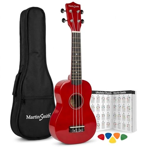 Martin Smith Sopran Ukulele 21 Zoll Starter Set mit Tasche, Rot