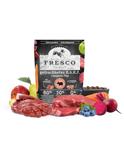 Fresco Trockenbarf Complete Plus Rind | 1 kg | Trockenbarf für Kleine Hunde | Bestehend aus reinem Muskelfleisch, Innereien und Calcium-Knochen vom Rind sowie Obst, Gemüse und Öl