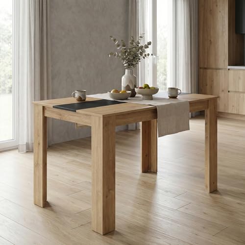 ZECIIYE Esstisch Holz 110 x 70 cm,Küchentisch,Rechteckiger Esszimmertisch für 4 Personen,Esszimmertische Modern Holz Tisch Küche Groß für Esszimmer,Wohnzimmer,Eichenfarbe + Schwarz