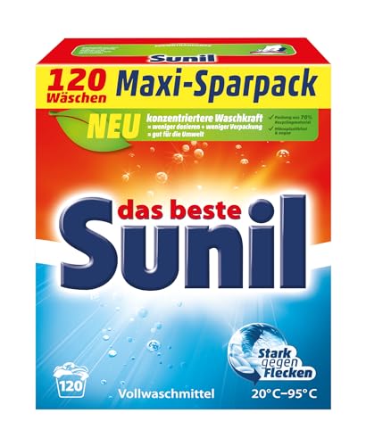 Sunil aktiv Pulver 6 kg, Vollwaschmittel, Flecklösekraft, vegan