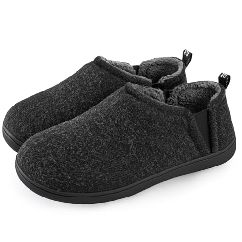 Snug Leaves Men's Fuzzy Faux Wool Memory Foam Slippers Non-Slip indoor Faux Sherpa Slippers with Double-Sided Elastic Inserts grau,42/43 EU