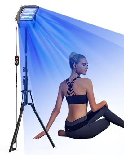 Bräunungslampe für Zuhause,460&480NM Blaues Licht Therapie Solarium Für Zuhause, LedsGesichtssolarium für Gesicht und Körper, 2 Modi-Konstant+pulsierend, 5 Helligkeitsstufen