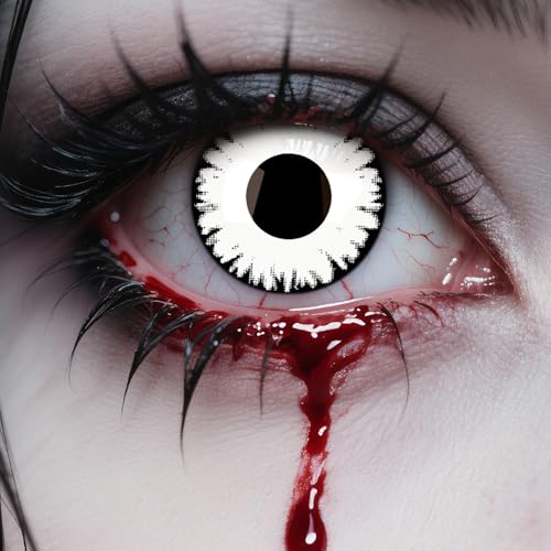 Kontaktlinsen Halloween Weiß 2 Stück (1 Paar), Ohne Stärke Kontaktlinsen Farbig mit Kontaktlinsenbehälter, Vampir Kontaktlinsen, Kontaktlinsen für Halloween Kostüm als Karneval, Devil, Cosplay
