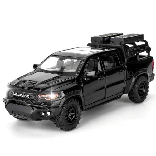 TGRCM-CZ Dodge Ram Mammoth Pick-Up Truck Modell Auto, Zink Legierung Pull Back Spielzeugauto mit Ton und Licht für Kinder Jungen Mädchen Geschenk (schwarz)